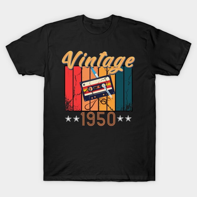 70th Birthday 70 Years Old 70th Vintage Retro cassette Mixtape Music Cassette 1950 Birthday T-Shirt by Flipodesigner